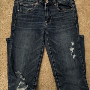 American Eagle Outfitters Dark Blue Distressed Skinny Jeans